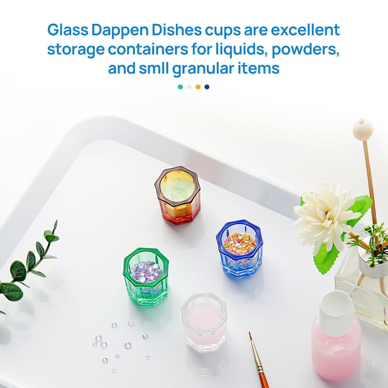 JMU 12 Pck Dental Dappen Dishes, Glass Dappen Dishes for Acrylic Nails Glass Crystal Cups Nails, 1.3" x 1.33", 4 Colors - Image 4